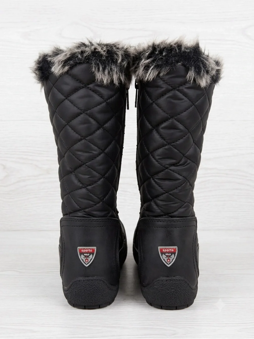 Sporto Women's Black Winter Duck Boots Size 8.5 Faux Fur Trim Laced